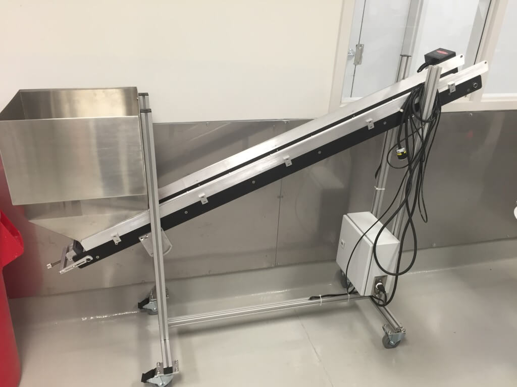 Bottle Capping Assist with Lite Series Incline Conveyor & Hopper MiniMover Conveyors