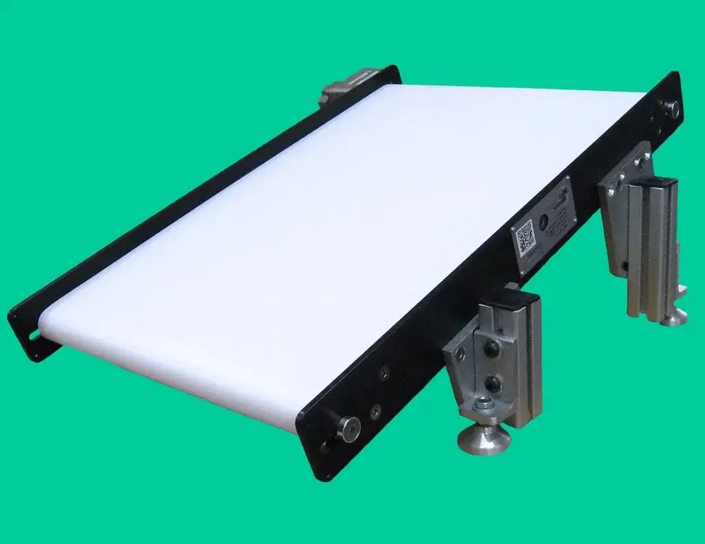 Inclined Tabletop Mini-Mover Lite Conveyor with Shortie Stands