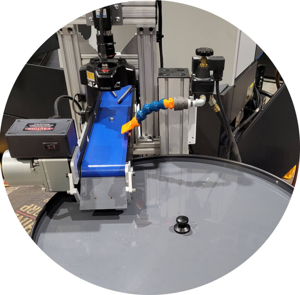 Ellison Inspection and Reject System with Mini-Mover Conveyor and Accumulation Table (RTA)